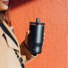 Quokka Mist - Stainless Steel Thermal Mug 720 Ml With Straw (Black) - (40138)