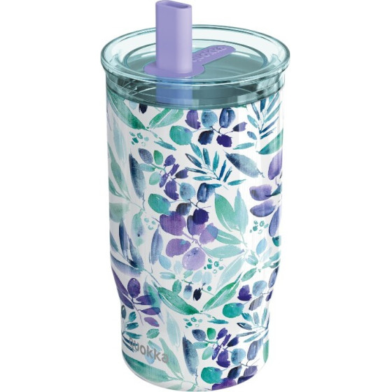 Quokka Mist - Stainless Steel Thermal Mug 720 Ml With Straw (Violet Blooms) - (40165)