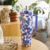 Quokka Stream - Stainless Steel Thermal Mug 1200 Ml With Straw (Flower Dusk) - (40042)