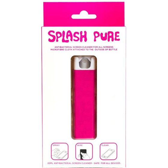 Splash Pure - Antibacterial Screen Cleaner With Microfibre cloth, 20ml (Pink) - (SP-PU-PI)