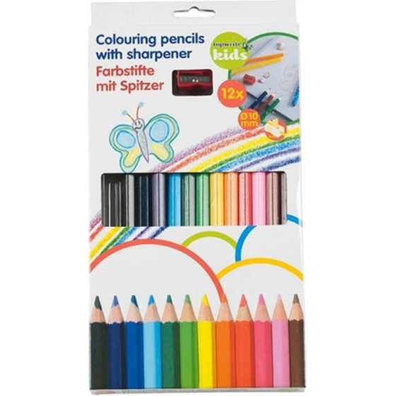 Topwrite - 12pCs Pencil Crayons set. With a Sharpener - (8711252319438)