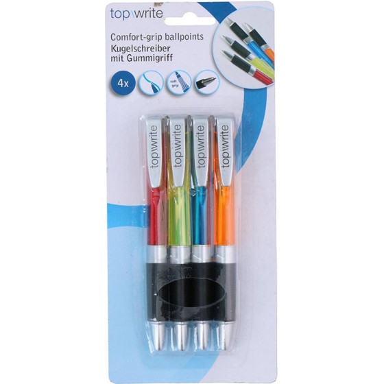 Topwrite - Ballpoint Pen Set With Rubber Grip Blue 4 pcs. - (E8711252798851)