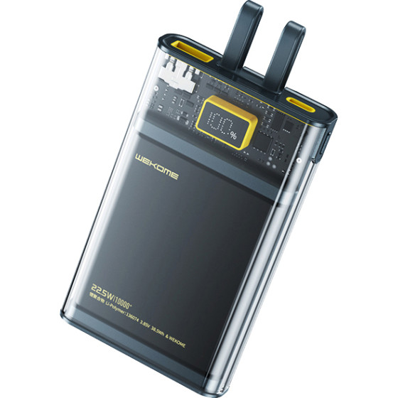 Wekome WP-323 Vanguard Series - Power Bank 10000 Mah Super Charging With Integrated USB-C & Lightning Cable Pd 20W + Qc 22.5W (Black / Transparent) - (WK-WP-323)