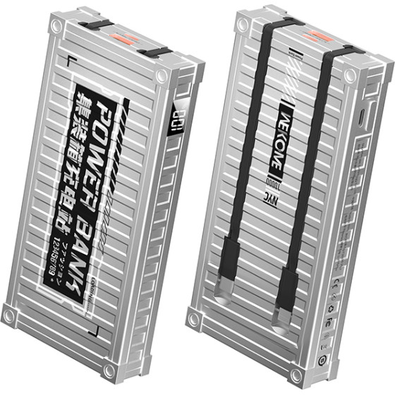 Wekome WP-339 Container Series - Power Bank 10000 Mah Super Charging With built-In USB-C & Lightning Pd 20W Cable + Qc 22.5W (Silver) - (WK-WP-339_SILVER)