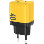 Wekome WP-U128 - 2x USB-C Super Fast Charge Gan 40W Mains Charger (Yellow) - (WK-WP-U128)