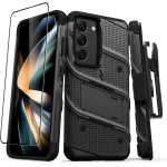 Zizo Bolt Series - Armoured Case For Samsung Galaxy S23 With 9H Glass For Screen + Holder With Stand (Black) - (BOLT-SAMGS23-BKBK)