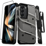 Zizo Bolt Series - Armoured Case For Samsung Galaxy S23 With 9H Glass For Screen + Holder With Stand (Grey) - (BOLT-SAMGS23-MGRBK)