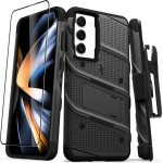 Zizo Bolt Series - Armoured Case For Samsung Galaxy S23+ With 9H Glass For Screen + Holder With Stand (Black) - (BOLT-SAMGS23P-BKBK)