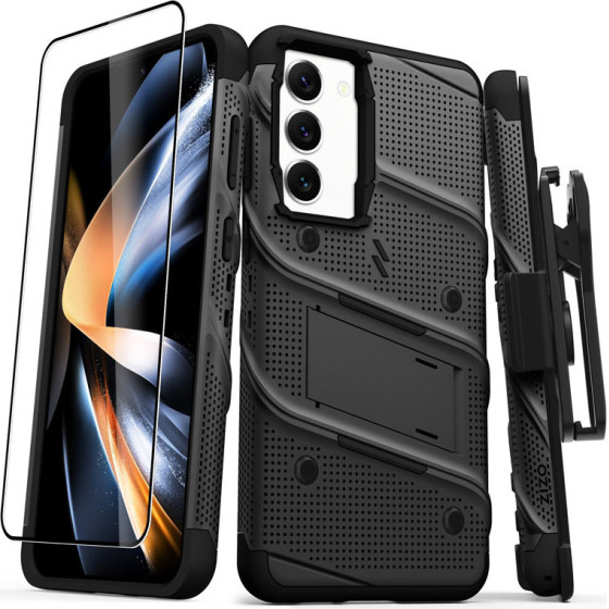 Zizo Bolt Series - Armoured Case For Samsung Galaxy S23+ With 9H Glass For Screen + Holder With Stand (Black) - (BOLT-SAMGS23P-BKBK)