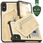 Zizo Nebula Wallet Case - Wallet Back And Zipper Pouch With Tempered Glass Screen Protector For Iphone X (Tan/Brown) - (NEB-IPH8-TNBR)