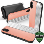 Zizo Retro Series - Wallet Back With Magnetic Closure And Built-In Kickstand For Iphone Xs / X (Peach/Silver) - (RET-IPH8-PHSL)