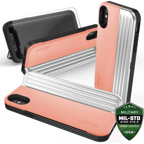 Zizo Retro Series - Wallet Back With Magnetic Closure And Built-In Kickstand For Iphone Xs / X (Peach/Silver) - (RET-IPH8-PHSL)