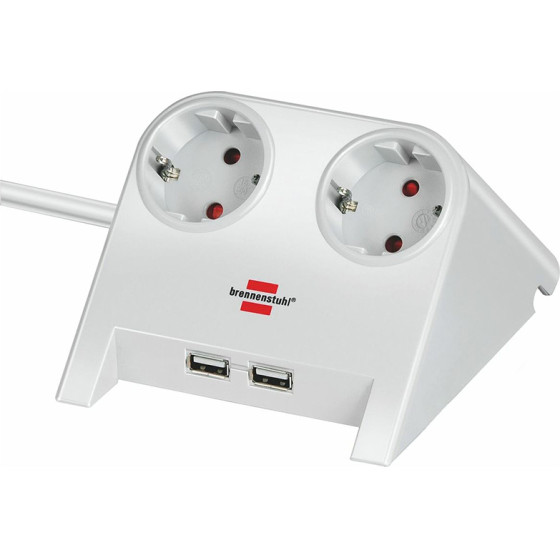 Brennenstuhl Desktop-Power USB-Charger With 2x USB-2.0 Charger 2100mA 2-Way socket, White Polished 1.8m H05VV-F 3G1.5 - (1153520222)