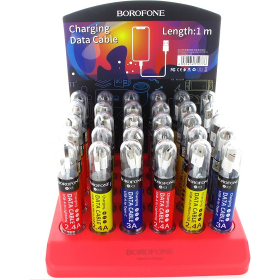 Borofone - a Set Of Cables Packed In tubes, On a Countertop Stand - (BFO-BX3-W)
