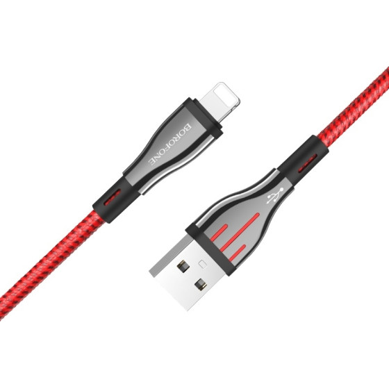 Borofone Highway - 1.2m Usb To Lightning Connection Cable (Black / Red) - (BFO-BU23-L-BR)