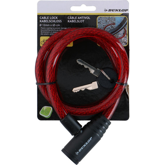 Dunlop - Spiral Key Bicycle Lock 65 Cm (red) - (871125208264_RED)