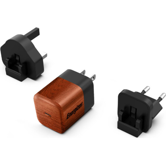Energizer Ultimate - Multiplug Eu / Uk / Us Gan 20W Pd Mains Charger (Walnut burl) - (A20MUWO)