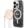 Guess Bundle Pack Magsafe Iml Marble - Set Of Case For Iphone 14 Pro Max + Magsafe Charger (Black/Gold) - (GUBPP14XHMEACSK)