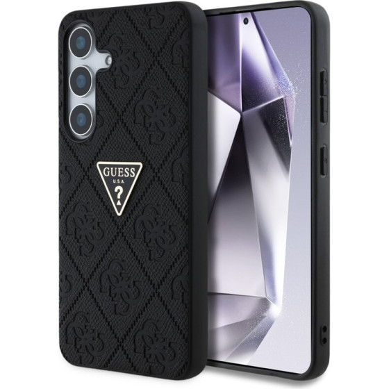 Guess Hot Stamp 4G Pattern Triangle Metal Logo - Case For Samsung Galaxy S25 (black) - (GUHCS25SPGP4STRK)