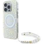 Guess Iml Flowers Allover Electro With Pearl Strap Magsafe - Case For Iphone 16 Pro (White) - (GUHMP16LHCPOFPH)
