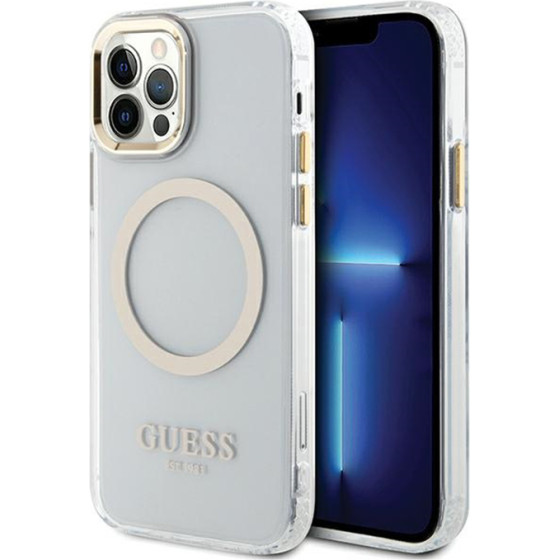 Guess Metal Outline Magsafe - Case For Iphone 12 / Iphone 12 Pro (Transparent / Gold) - (GUHMP12MHTRMD)