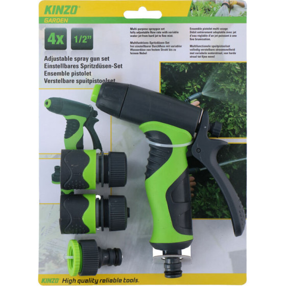 Kinzo - Garden Watering kit, Spray Gun With Flow Regulation Plus 1/2 ''Couplings (4 pcs.) - (8711252121543)