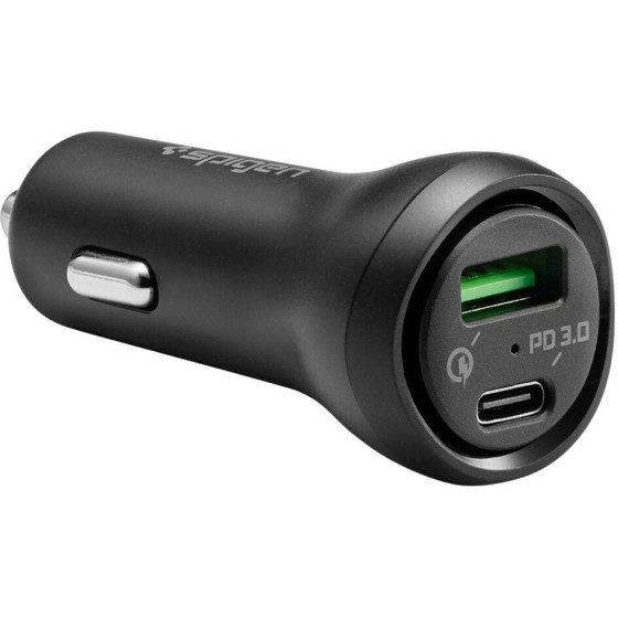 Spigen Steadiboost F31QC - USB-C 27W Pd & USB-A 18W QC3.0 Car Charger (Black) - (000CP25597)