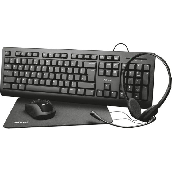 Trust Primo 4-in-1 - Set Of keyboard, Wireless mouse, Headset And Mouse Pad - (24260)
