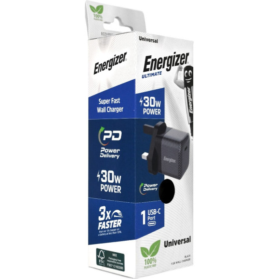 Energizer ��������� �������� Fast Charge �� USB-C 30W ������ �� Uk Plug - (A30UK)