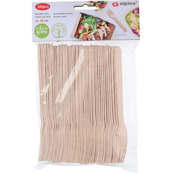 Alpina - Disposable wooden forks 16 cm 50 pcs - (871125226693)