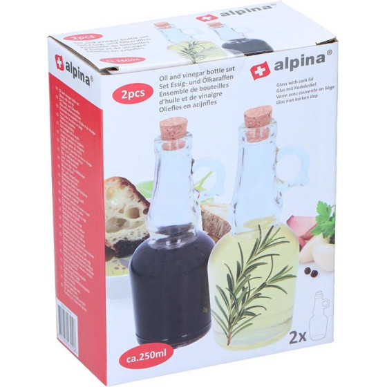 Alpina - Glass bottle with cork for oil/vinegar 250ml 2 pcs. - (E8711252474106)