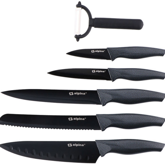 Alpina - Stainless steel INOX knife set 6 pcs. (Black) - (8711252067636)