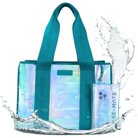Case-Mate Large Travel Tote Bag - Waterproof Shoulder Bag with Phone Pouch (Emerald Blue Soap Bubble) - (CM056606)