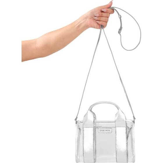 Case-Mate Micro Tote Bag - Waterproof Shoulder Bag (Silver Chrome/Clear) - (CM056472)