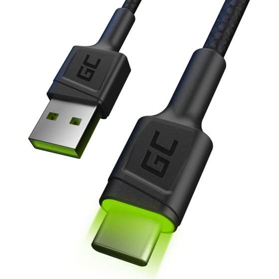 Green Cell Cable Ray USB-A - USB-C Green LED 200cm with support for Ultra Charge QC3.0 fast charging - (KABGC13)