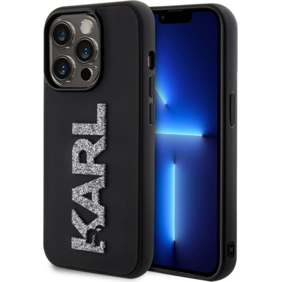 Karl Lagerfeld 3D Rubber Glitter Logo - Case for iPhone 15 Pro (Black) - (KLHCP15L3DMBKCK)
