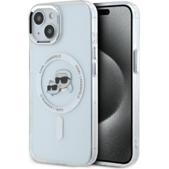 Karl Lagerfeld IML Metal Karl & Choupette Head MagSafe - Case for iPhone 15 (White) - (KLHMP15SHLSKCH)
