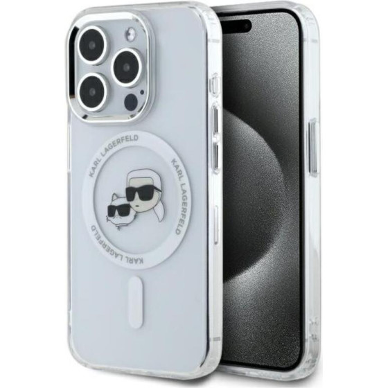 Karl Lagerfeld IML Metal Karl & Choupette Head MagSafe - Case for iPhone 15 Pro Max (White) - (KLHMP15XHLSKCH)