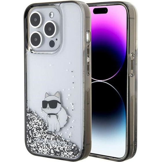 Karl Lagerfeld Liquid Glitter Choupette - iPhone 15 Pro Case (Transparent) - (KLHCP15LLKCNSK)