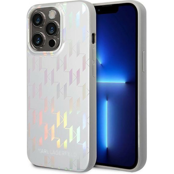 Karl Lagerfeld Monogram Iridescent - Cover for iPhone 14 Pro (silver) - (KLHCP14XLGMMSV3)