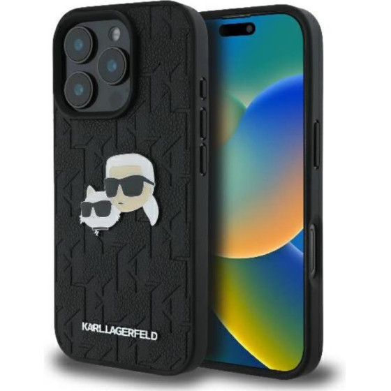 Karl Lagerfeld Monogram Karl & Choupette Head Pin - Case for iPhone 16 Pro (black) - (KLHCP16LPGKLKCPK)