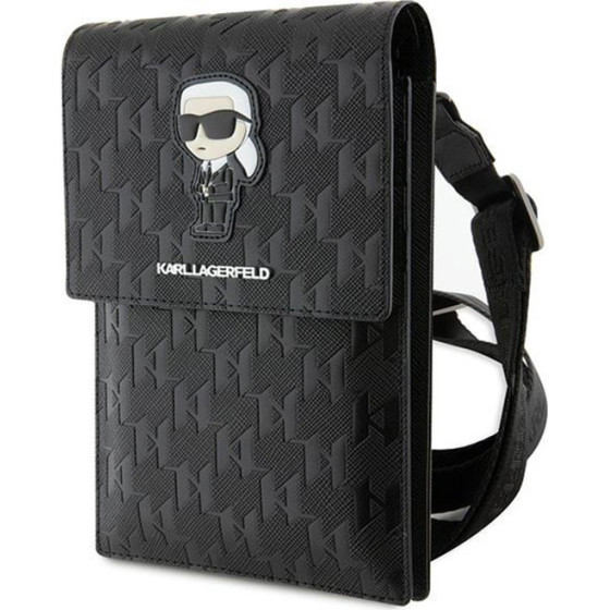 Karl Lagerfeld Saffiano Monogram Ikonik - Phone crossbody bag (black) - (KLWBSAKHPKK)