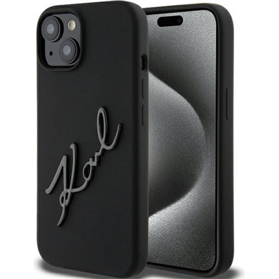 Karl Lagerfeld Silicone Karl Script - iPhone 15 Case (Black) - (KLHCP15SSKSBMCK)