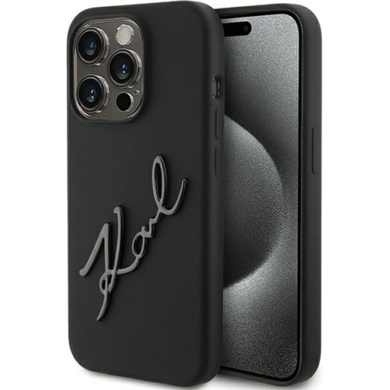 Karl Lagerfeld Silicone Karl Script - iPhone 15 Pro Case (Black) - (KLHCP15LSKSBMCK)