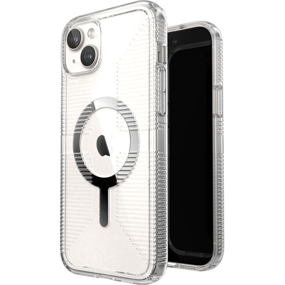 Speck Gemshell Grip + MagSafe - Case for iPhone 15 Plus / iPhone 14 Plus (Clear / Chrome Finish) - (150512-3223)