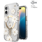 Speck Presidio Lux ClickLock & MagSafe - Case for iPhone 16 (Sunshine Daisies / Clear / Gold) - (150745-3257)