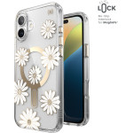 Speck Presidio Lux ClickLock & MagSafe - Case for iPhone 16 Plus (Sunshine Daisies / Clear / Gold) - (150749-3257)