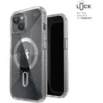 Speck Presidio Lux Grip ClickLock & Magsafe - Case for iPhone 16e / iPhone 15 / iPhone 14 / iPhone 13 (Clear / Platinium Glitter / Chrome Finish / Serene Silver - (150546-3224)