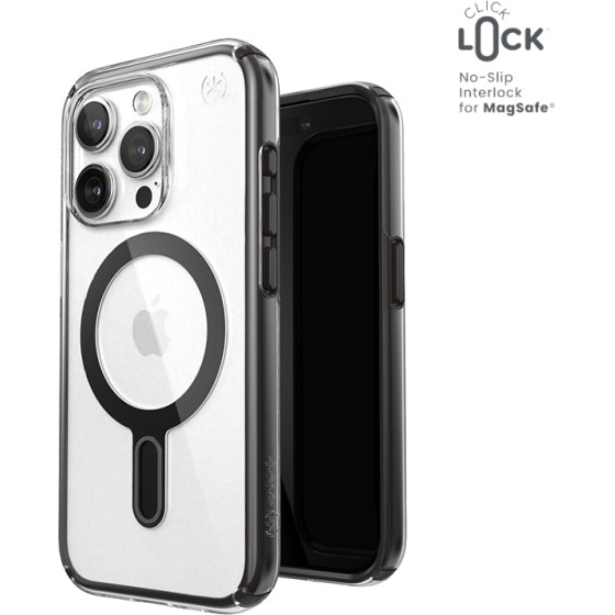 Speck Presidio Perfect-Clear ClickLock & Magsafe - Case for iPhone 15 Pro (Clear / Frosted Black / Slate Grey) - (150449-3233)