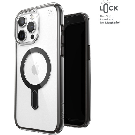Speck Presidio Perfect-Clear ClickLock & Magsafe - Case for iPhone 15 Pro Max (Clear / Frosted Black / Slate Grey) - (150465-3233)